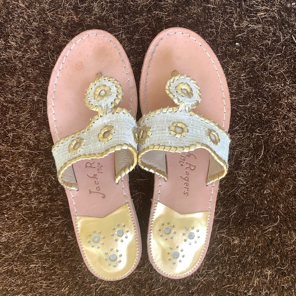 Jack Rodgers Cream and Gold Flip Flop Sandals